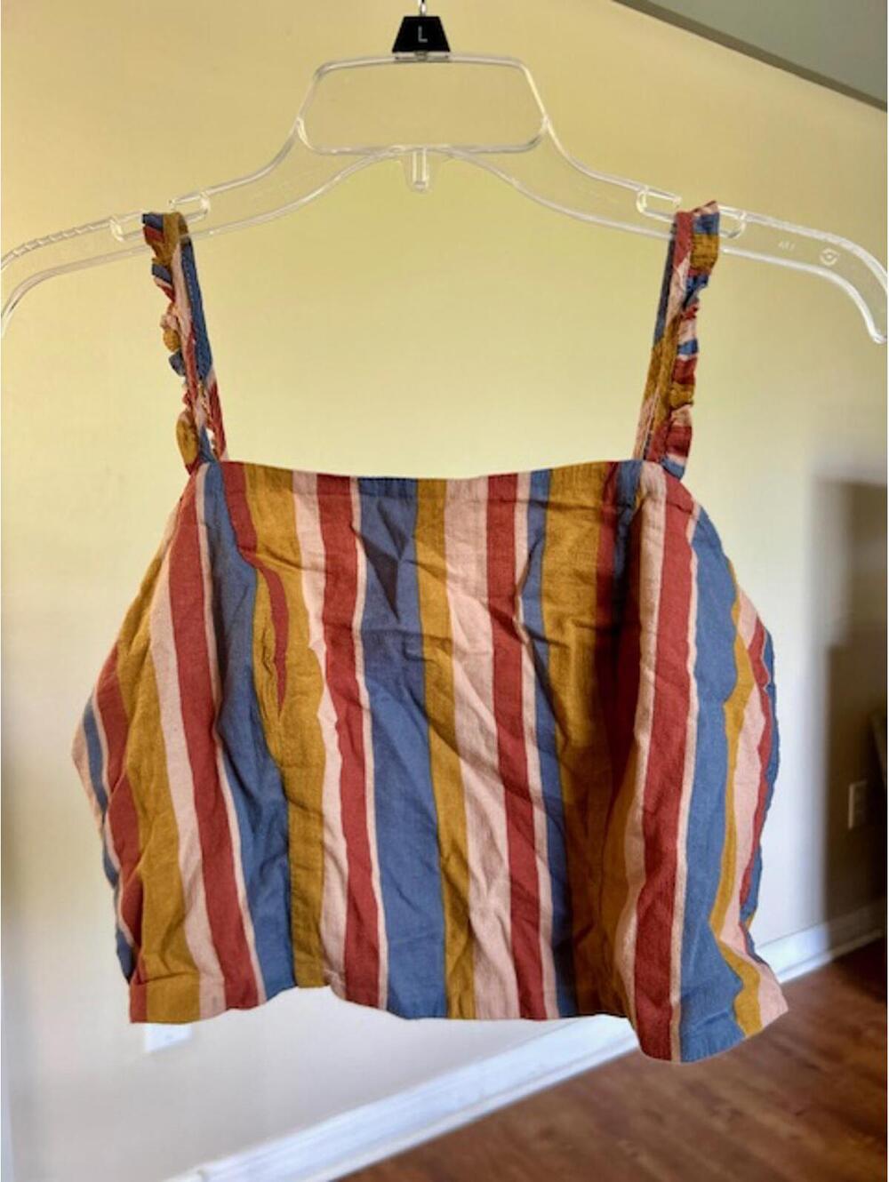 June & Hudson Striped Crop Top with Ruffled Straps Size M
